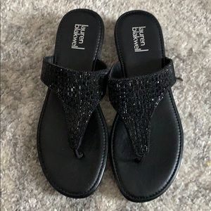 Black sequined flip flops